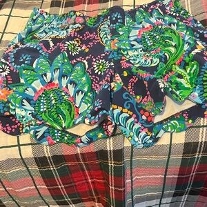Lilly Pulitzer Navy Floral Scallop Hem Skort with Bright Accents